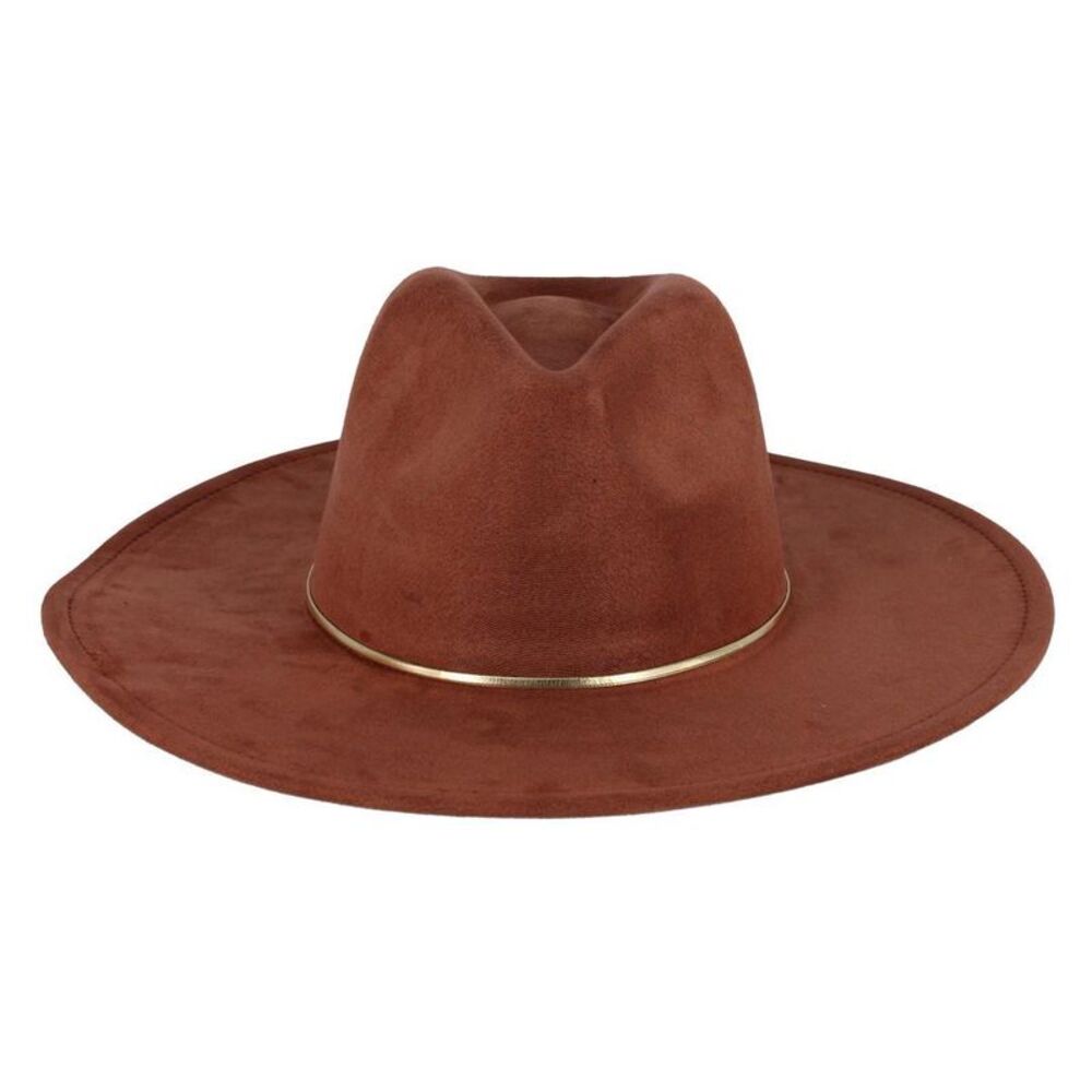 David and Young Rust Brown Wide Brim Fedora with Gold Band
